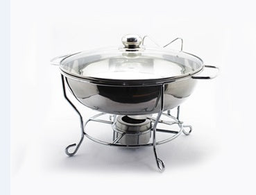 Gourdo's Chafing Dish, Stainless Steel, Single Bowl with Lid Holder 6L / 35cm & 2 Free Servers