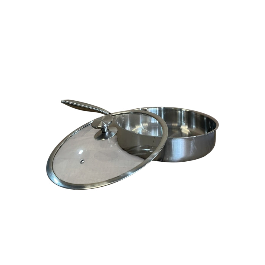 Gourdo's Tri-ply Fry Platinumware Fry Pan With Lid Stainless Steel 28 CM/ 4 Liters
