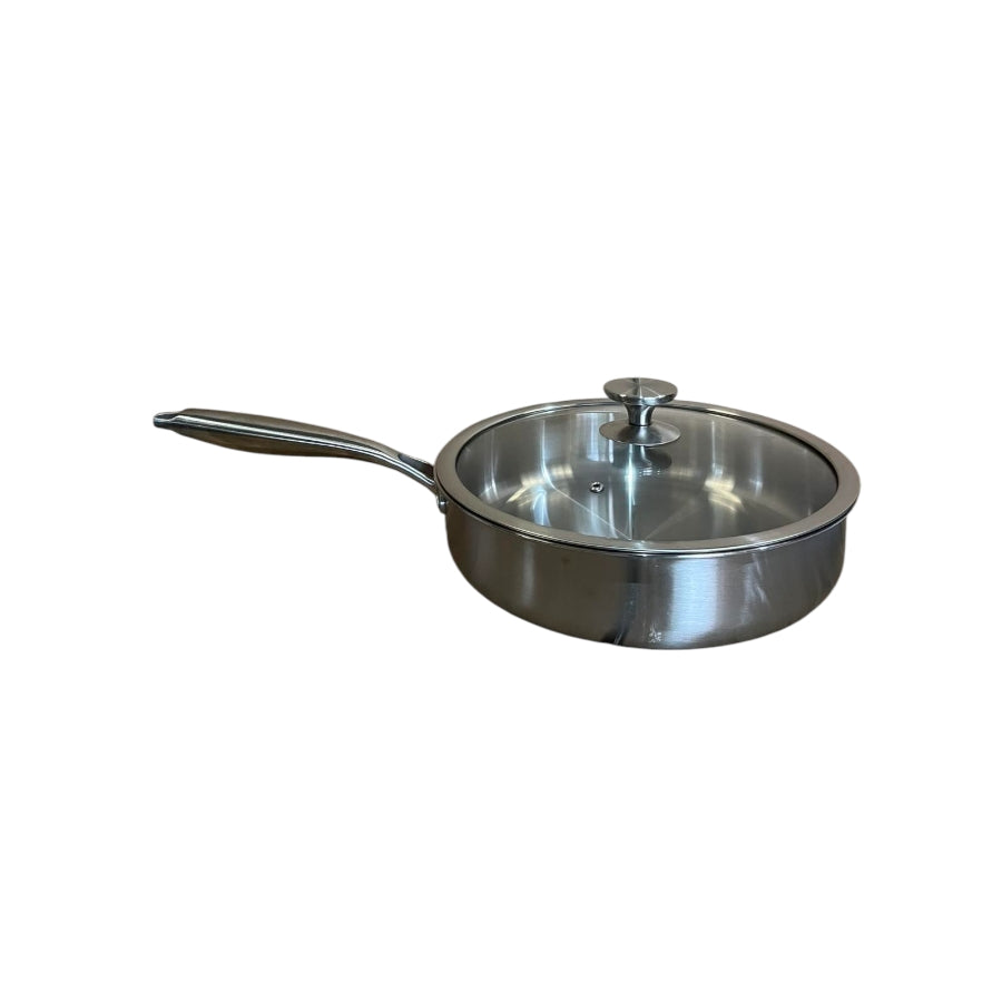 Gourdo's Tri-ply Fry Platinumware Fry Pan With Lid Stainless Steel 28 CM/ 4 Liters