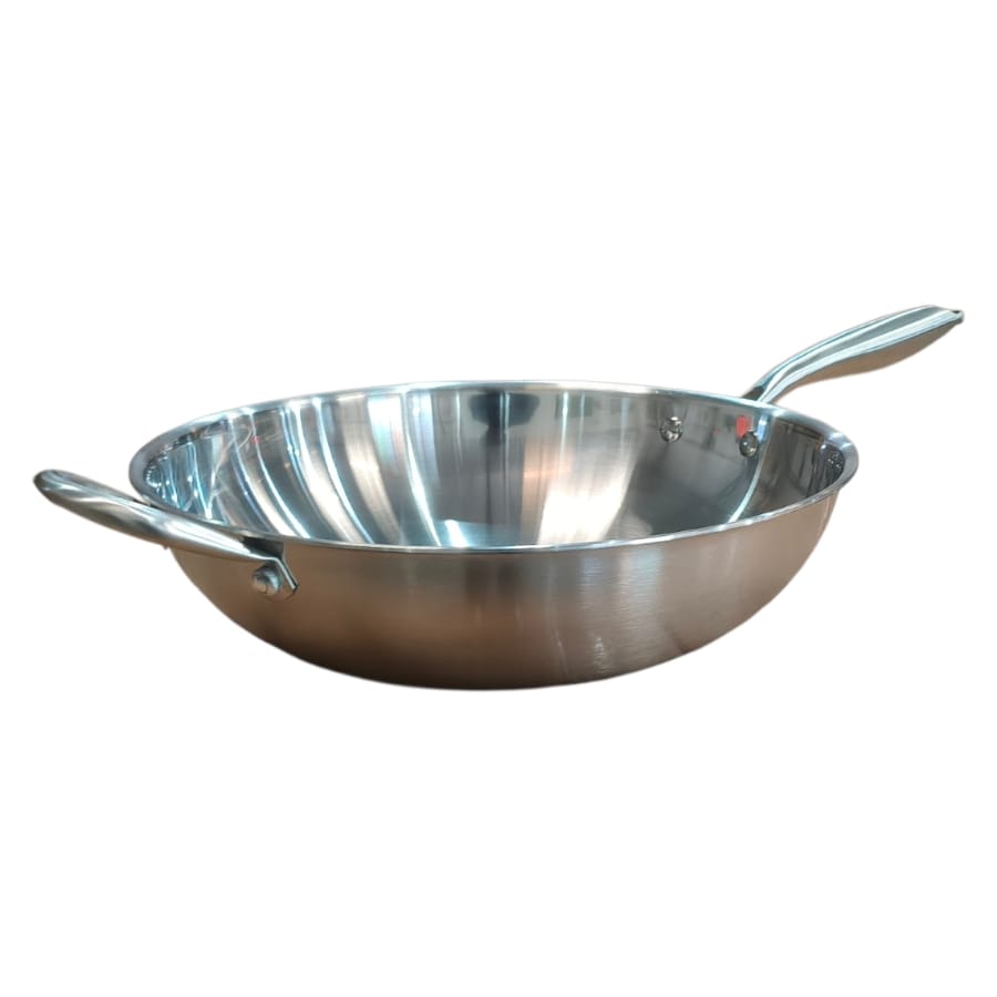 Gourdo's Wok with Stainless Steel Lid Triply Stainless Steel 18/8 , 4.5 Liters 30 cm/ 11.8 Inch