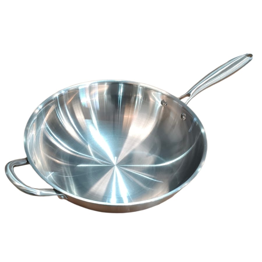 Gourdo's Wok with Stainless Steel Lid Triply Stainless Steel 18/8 , 4.5 Liters 30 cm/ 11.8 Inch