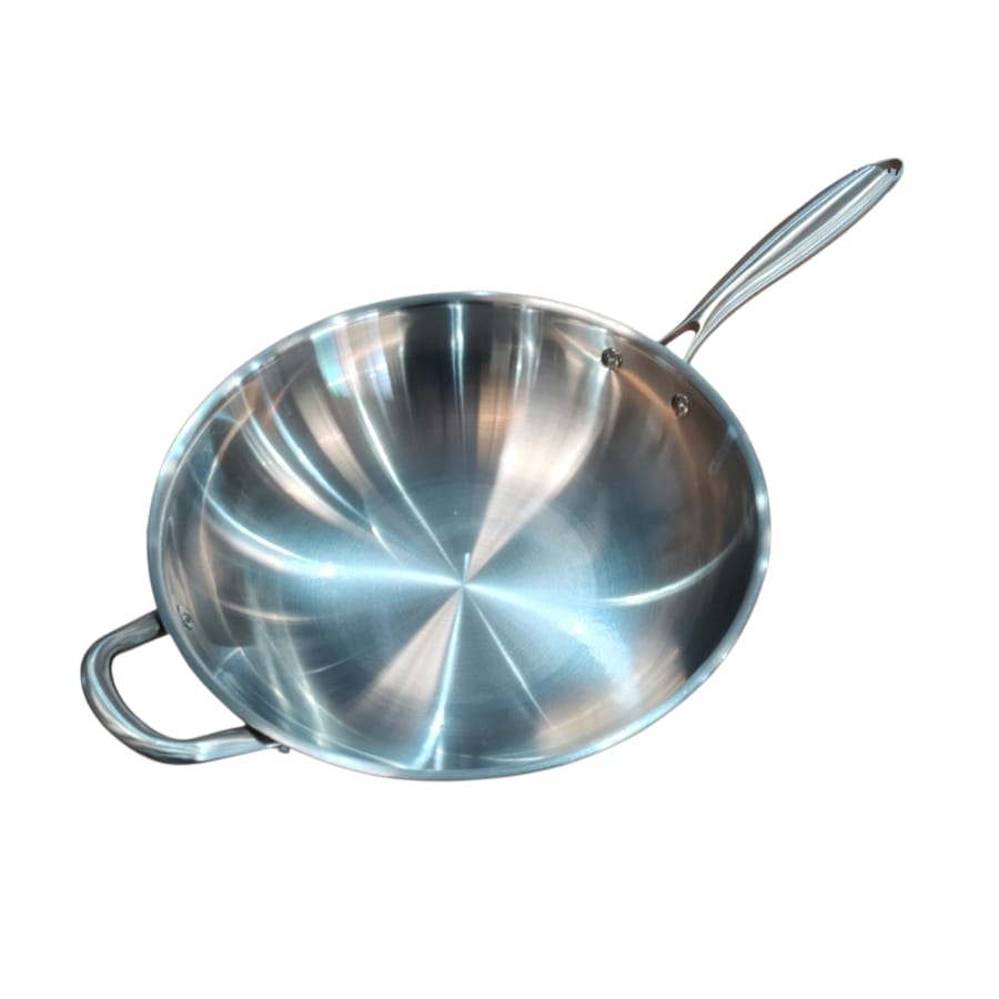Gourdo's Wok with Stainless Steel Lid Triply Stainless Steel 18/8 , 4.5 Liters 30 cm/ 11.8 Inch
