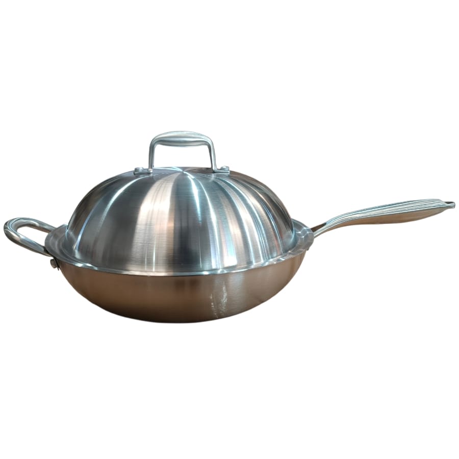 Gourdo's Wok with Stainless Steel Lid Triply Stainless Steel 18/8 , 4.5 Liters 30 cm/ 11.8 Inch