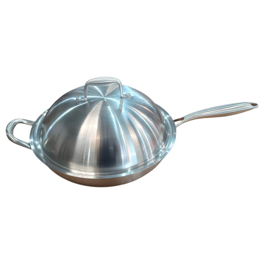 Gourdo's Wok with Stainless Steel Lid Triply Stainless Steel 18/8 , 4.5 Liters 30 cm/ 11.8 Inch