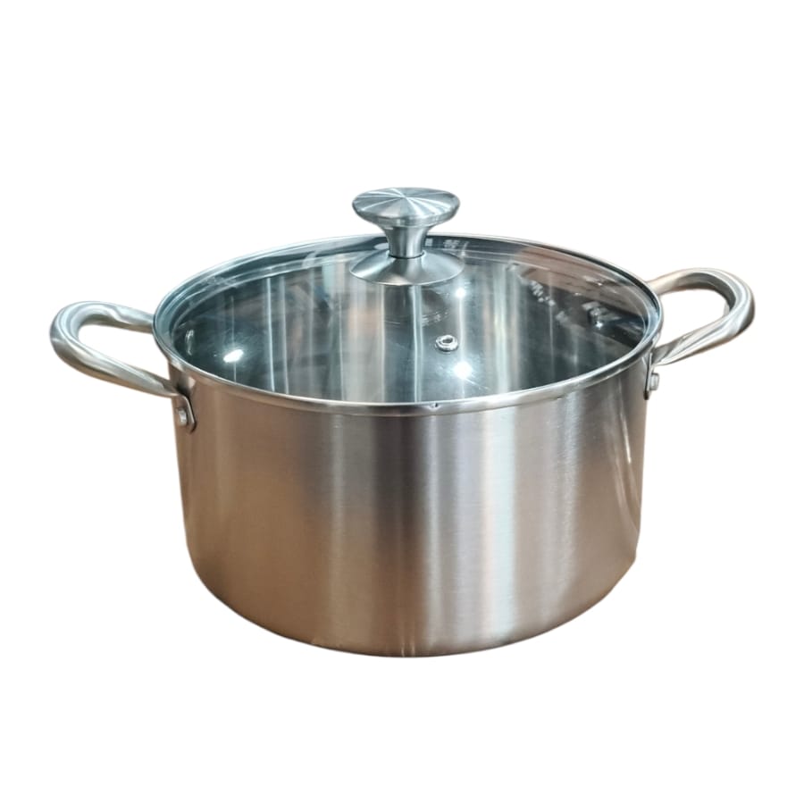 Gourdo's Dutch Oven  Stainless Steel Triply 18/8  With Glass Lid 24 CM / 5.3 Liters