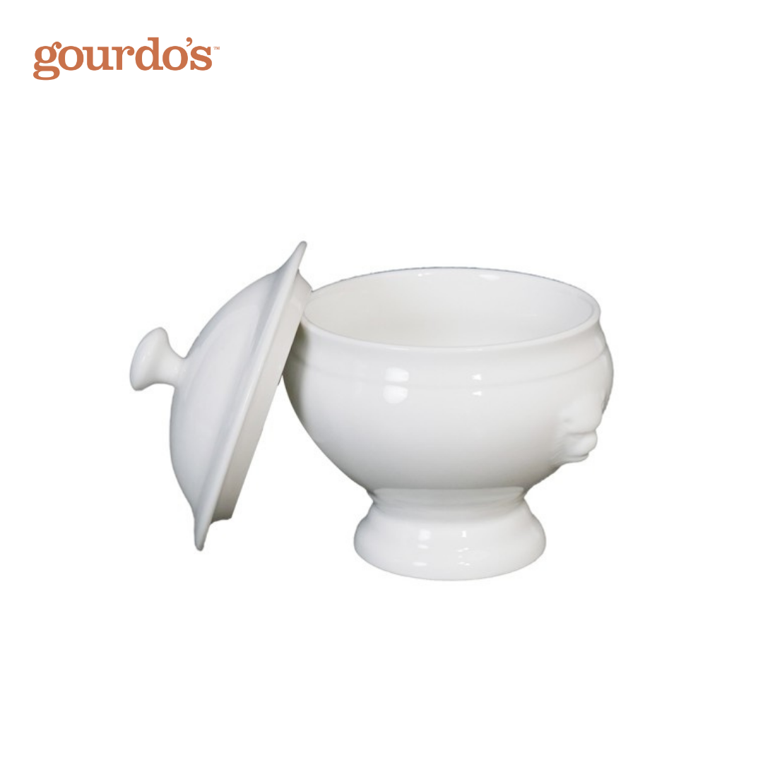 Gourdo's Porcelain Lion Head Onion Soup Bowl With Lid