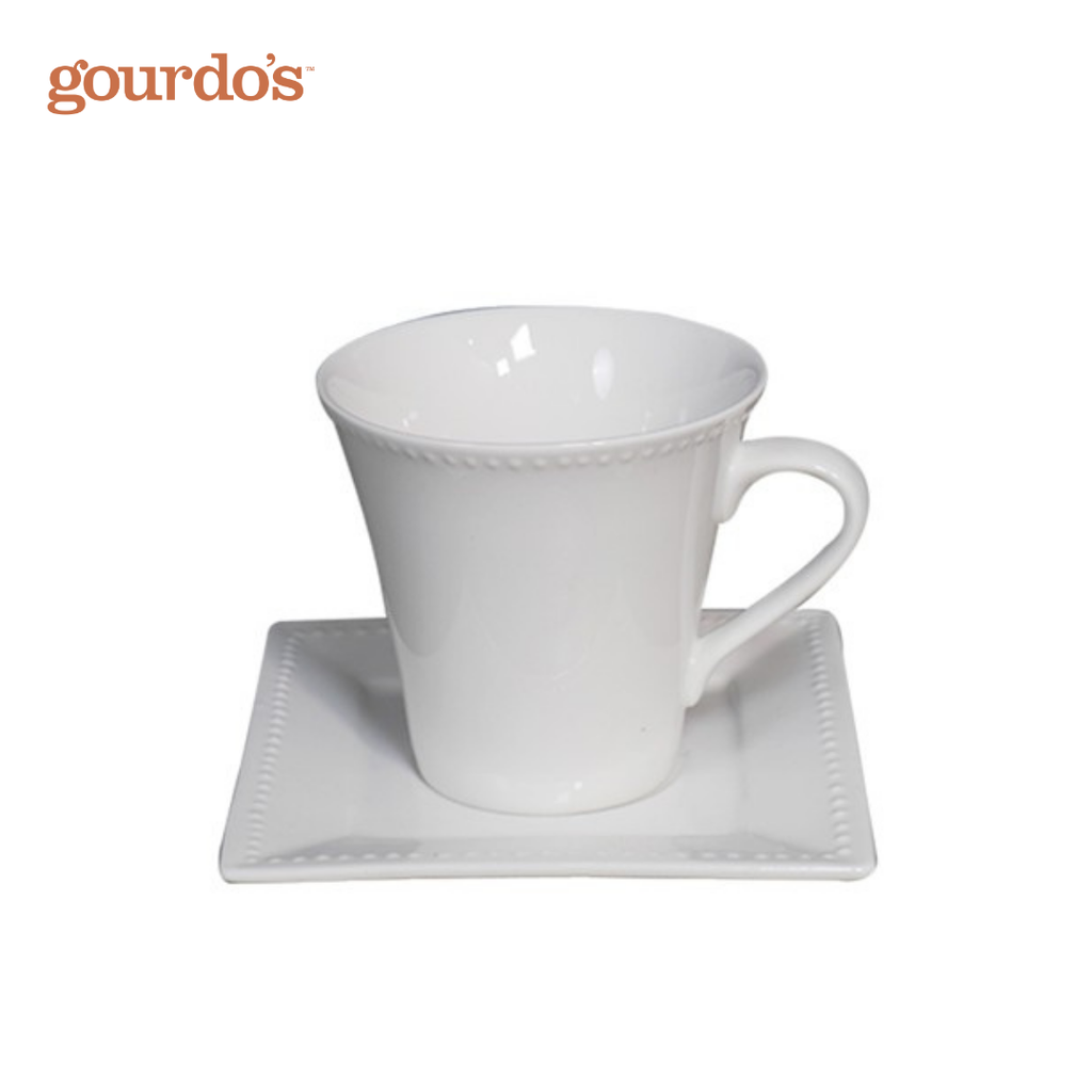 Gourdo's Porcelain Cup & Square Saucer 5.25"