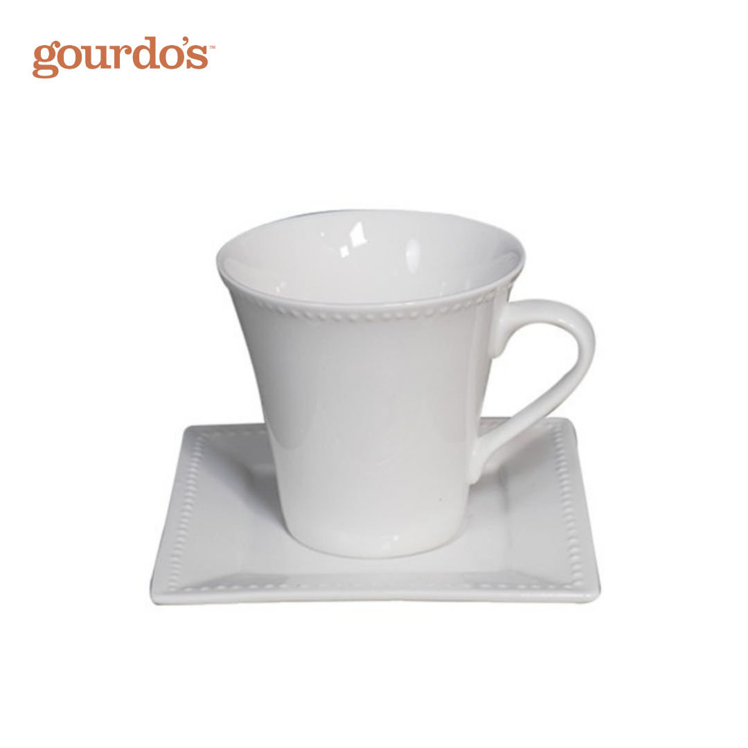 Gourdo's Porcelain Cup & Square Saucer 5.25"