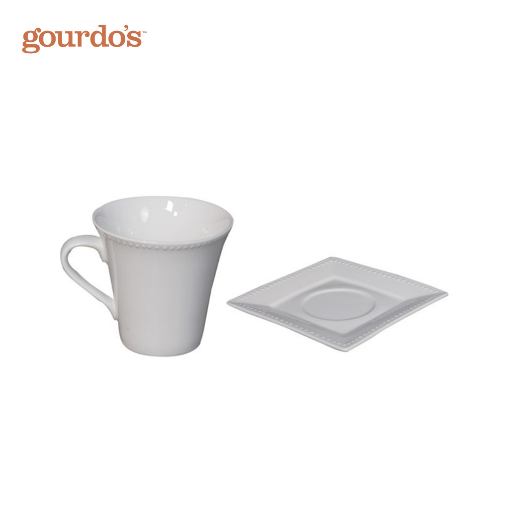 Gourdo's Porcelain Cup & Square Saucer 5.25"