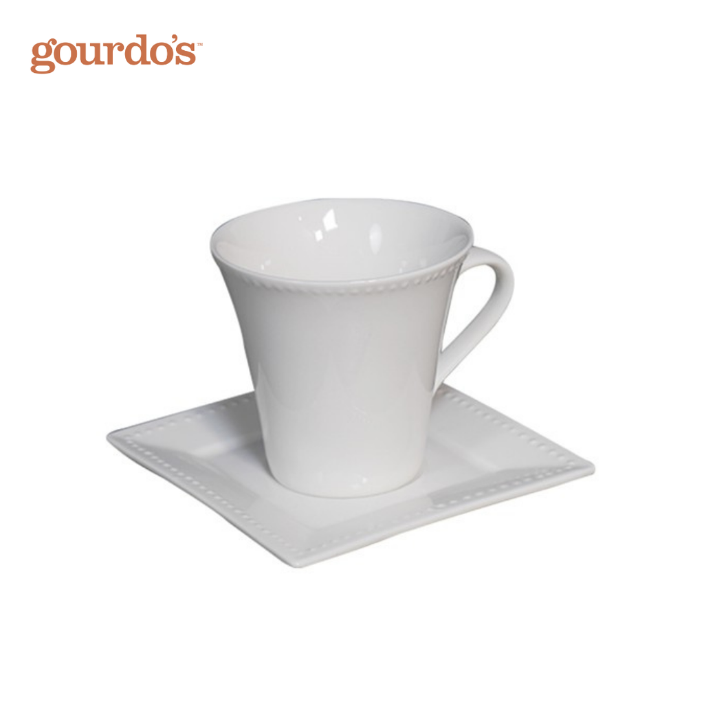 Gourdo's Porcelain Cup & Square Saucer 5.25"