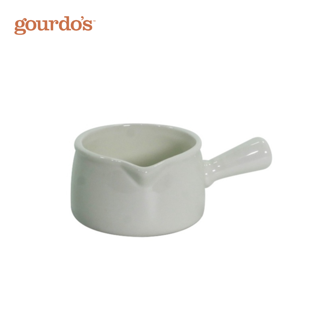 Gourdo's Porcelain Sauce Pot Round Handle With Lip 4.5"