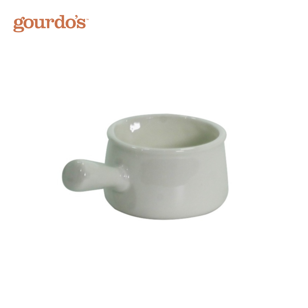 Gourdo's Porcelain Sauce Pot Round Handle With Lip 4.5"