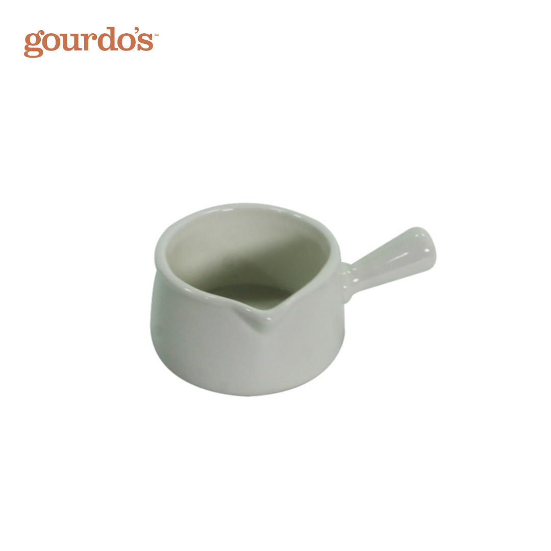 Gourdo's Porcelain Sauce Pot Round Handle With Lip 4.5"