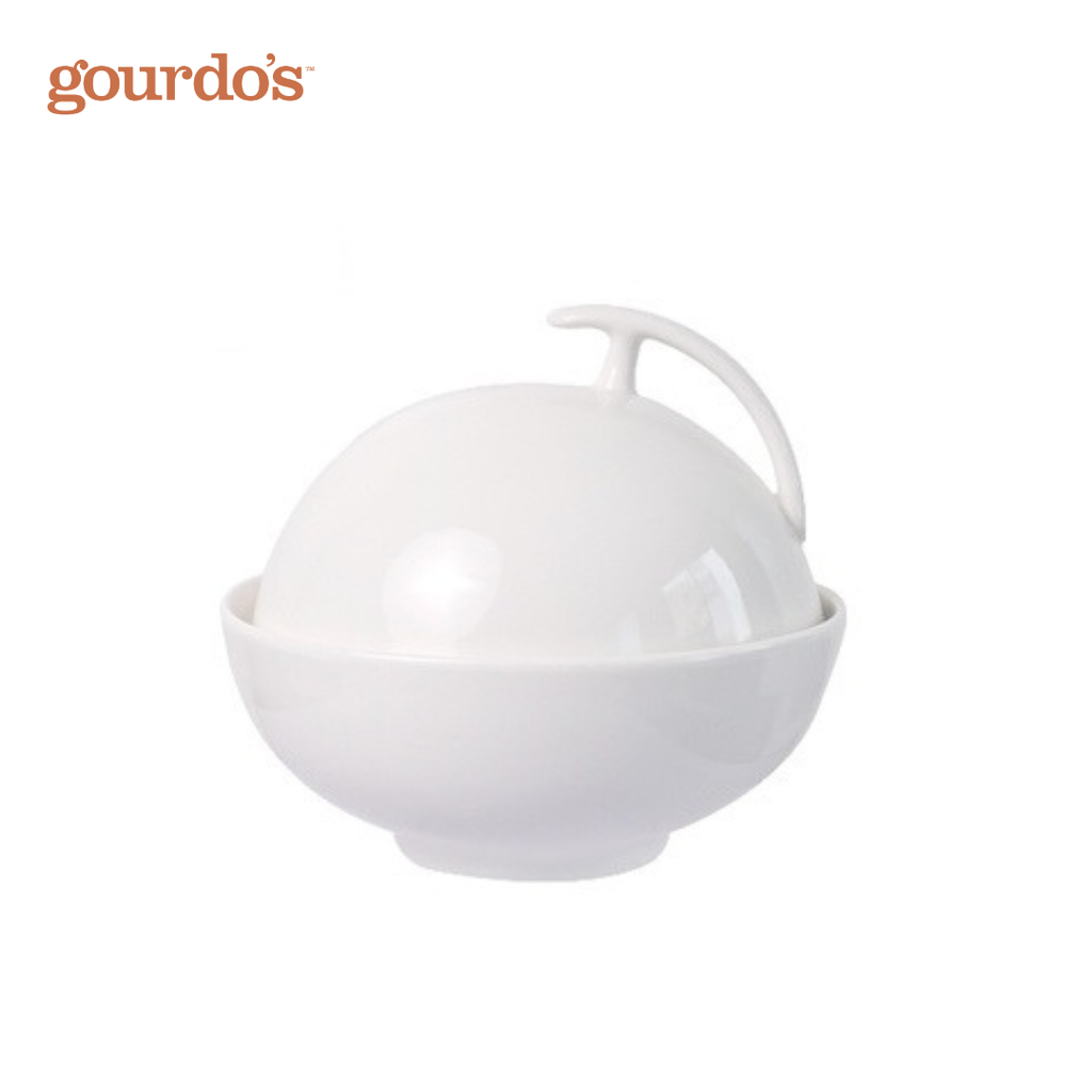 Gourdo's Porcelain Round Jap Soup Bowl with Lid White 6"