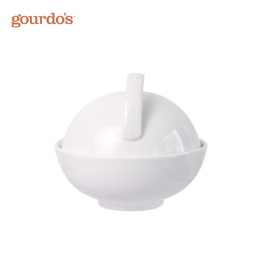 Gourdo's Porcelain Round Jap Soup Bowl with Lid White 6"