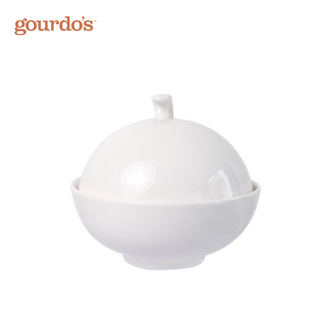 Gourdo's Porcelain Round Jap Soup Bowl with Lid White 6"