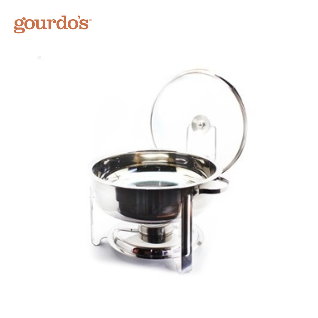Gourdo's Chafing Dish, Stainless Steel, Double Bowl with Lid Holder 4L / 31cm & 2 Free Servers