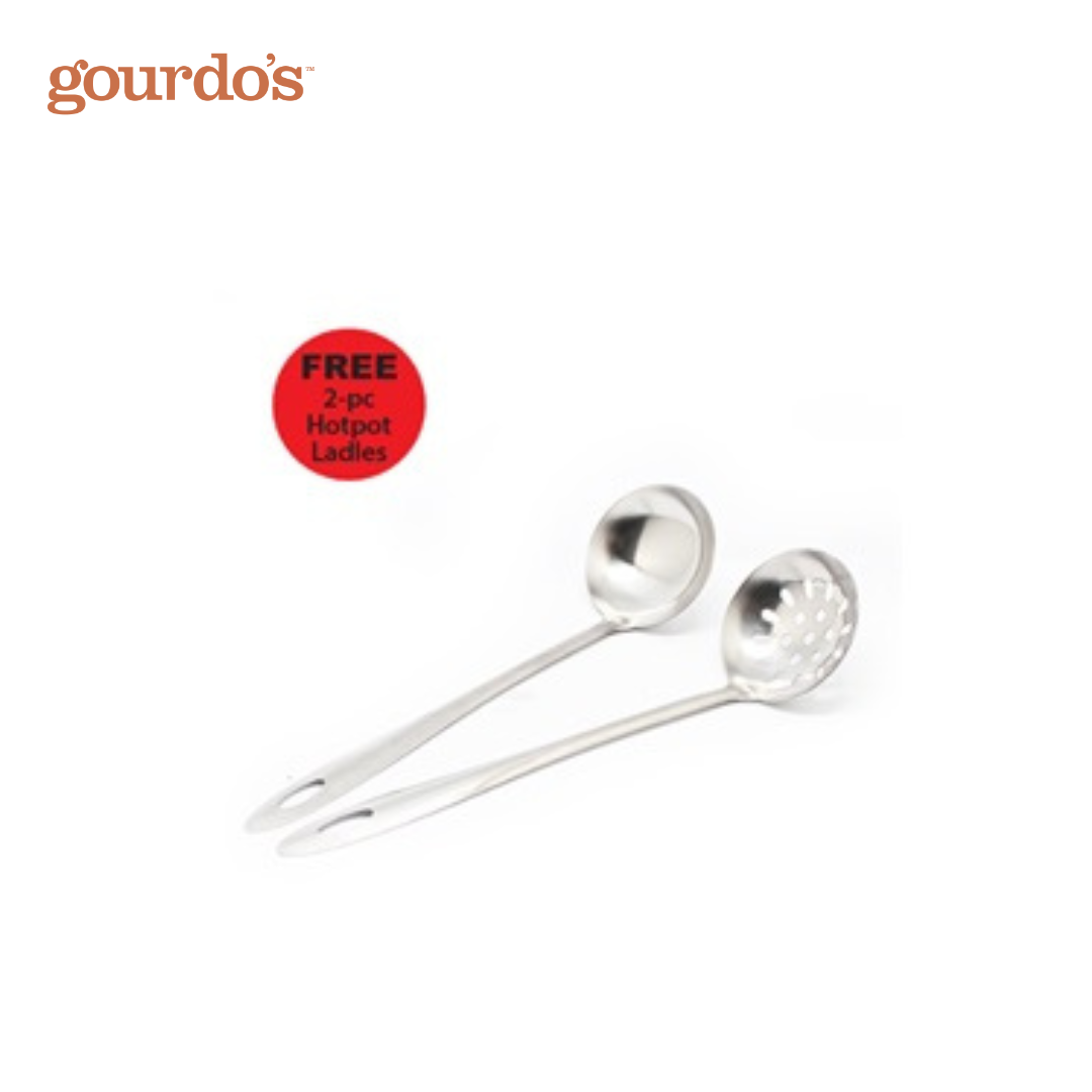 Gourdo's Chafing Dish, Stainless Steel, Double Bowl with Lid Holder 4L / 31cm & 2 Free Servers