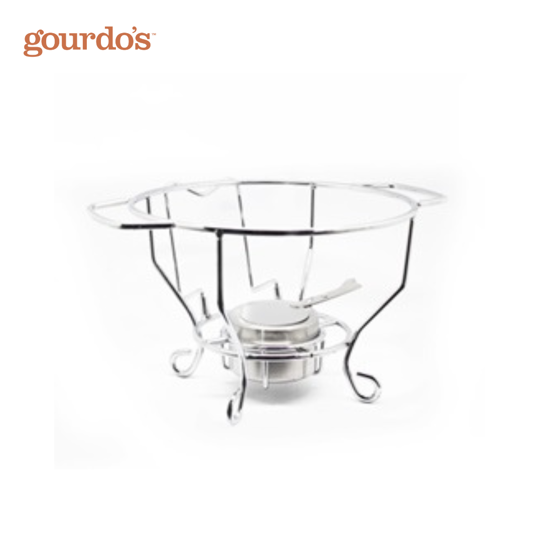 Gourdo's Chafing Dish, Stainless Steel, Double Bowl with Lid Holder 4L / 27cm & 2 Free Servers