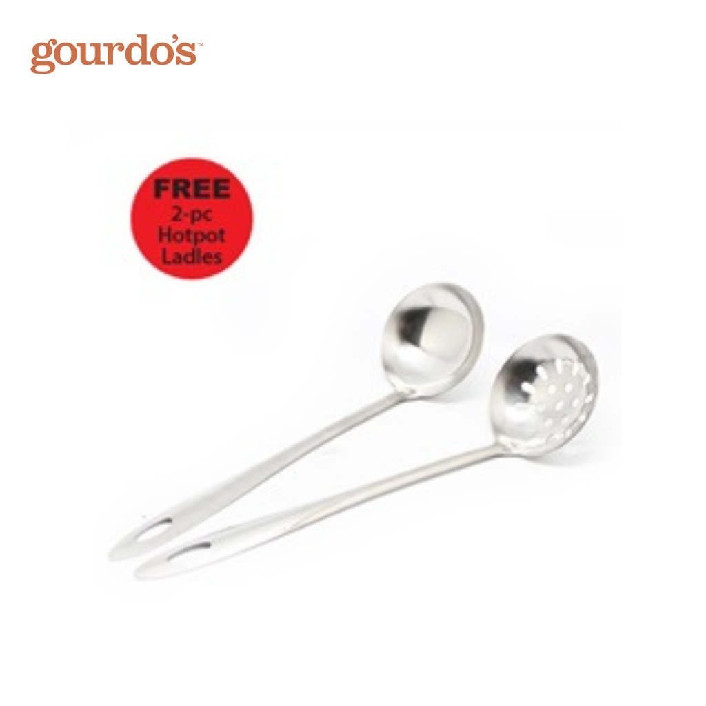 Gourdo's Chafing Dish, Stainless Steel, Double Bowl with Lid Holder 4L / 27cm & 2 Free Servers