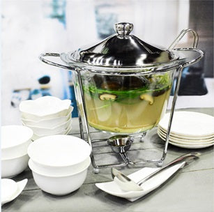 Gourdo's Soup Pot, Glass Bowl with Stainless Steel Cover 4L & Free Ladle