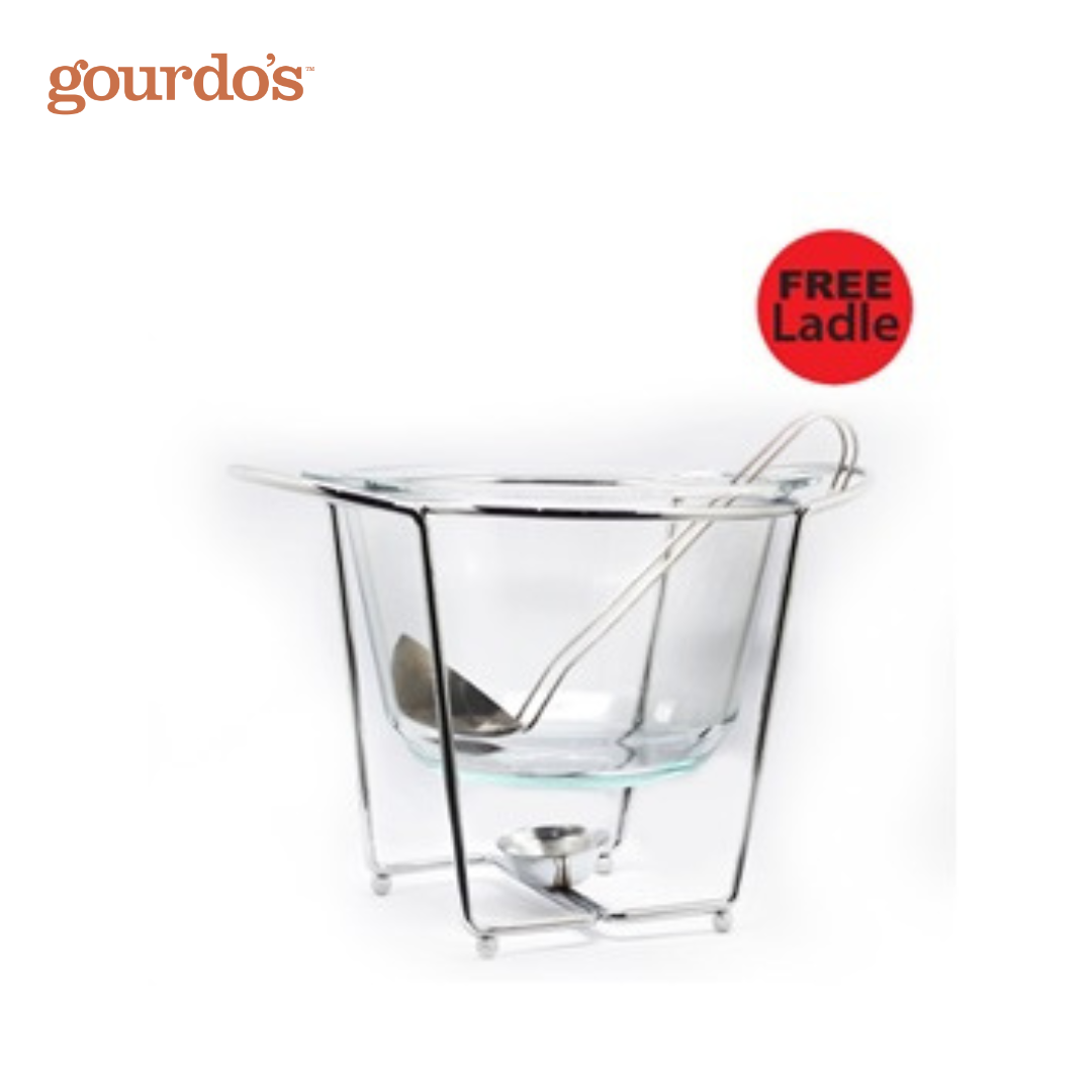 Gourdo's Soup Pot, Glass Bowl with Stainless Steel Cover 4L & Free Ladle