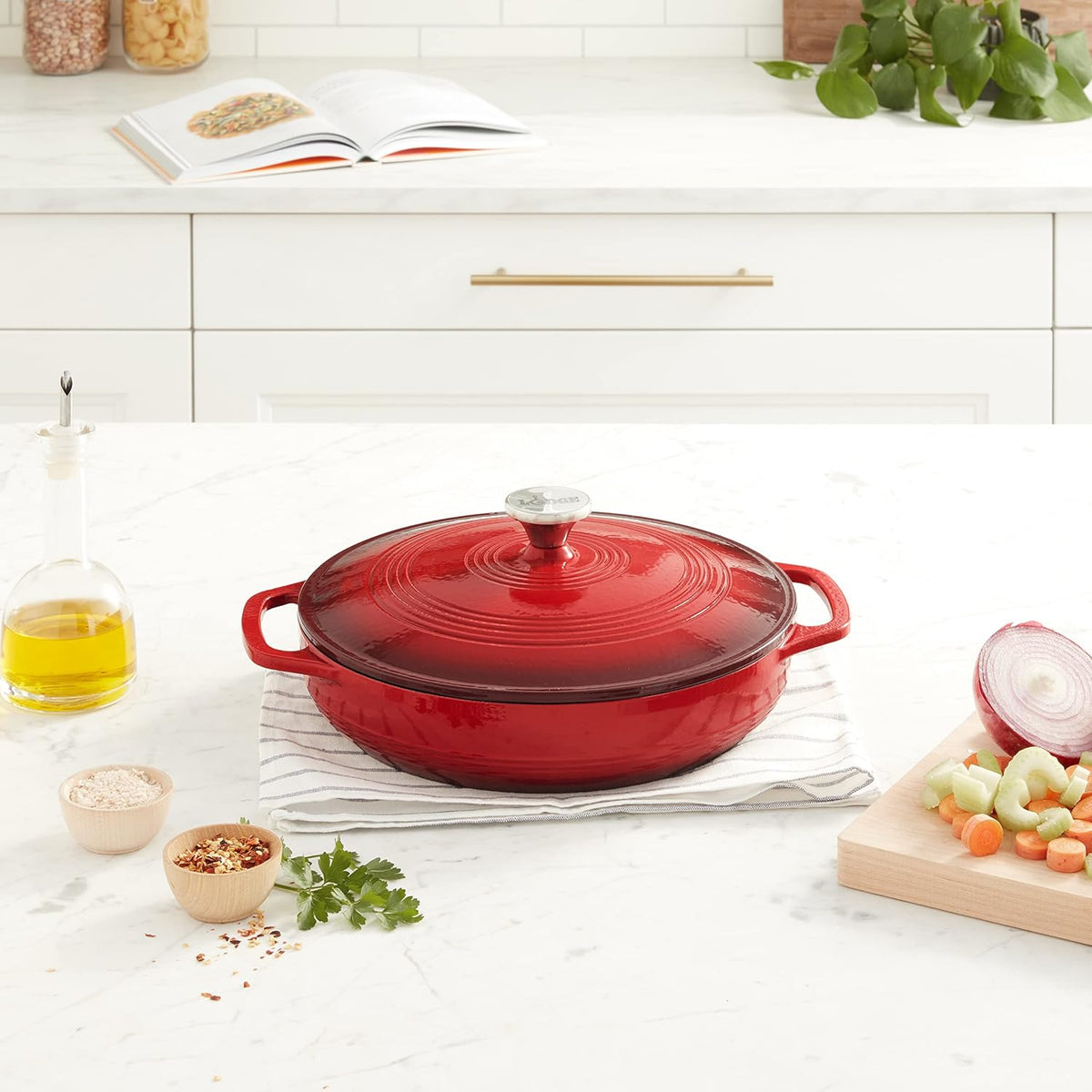 Lodge Enameled Cast Iron Covered Casserole Red 3.6QT