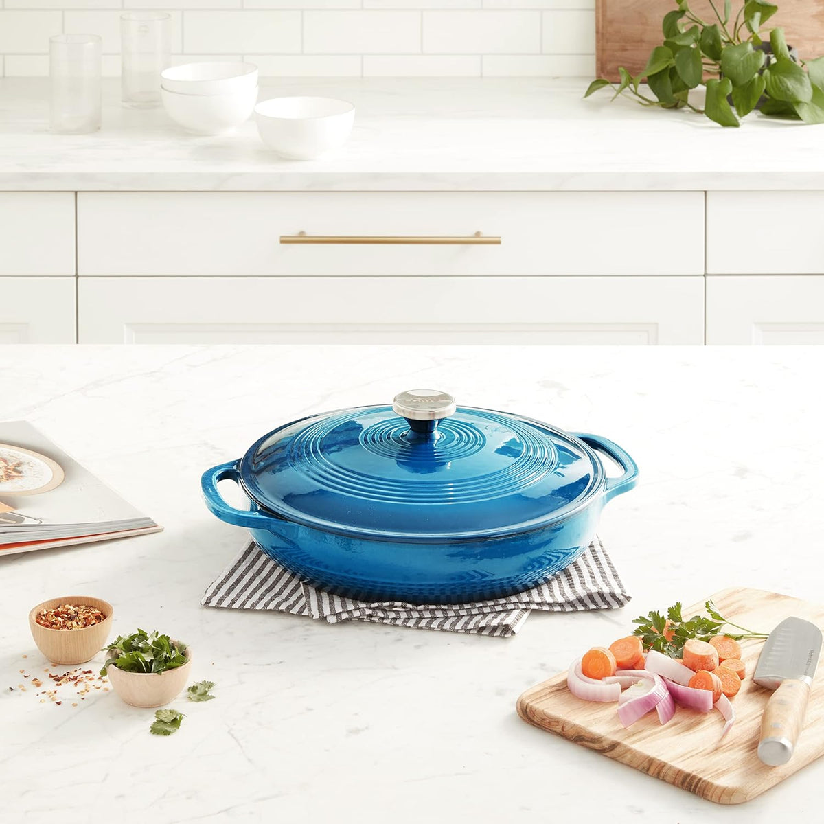 Lodge Enameled Cast Iron Covered Casserole Blue 3.6QT