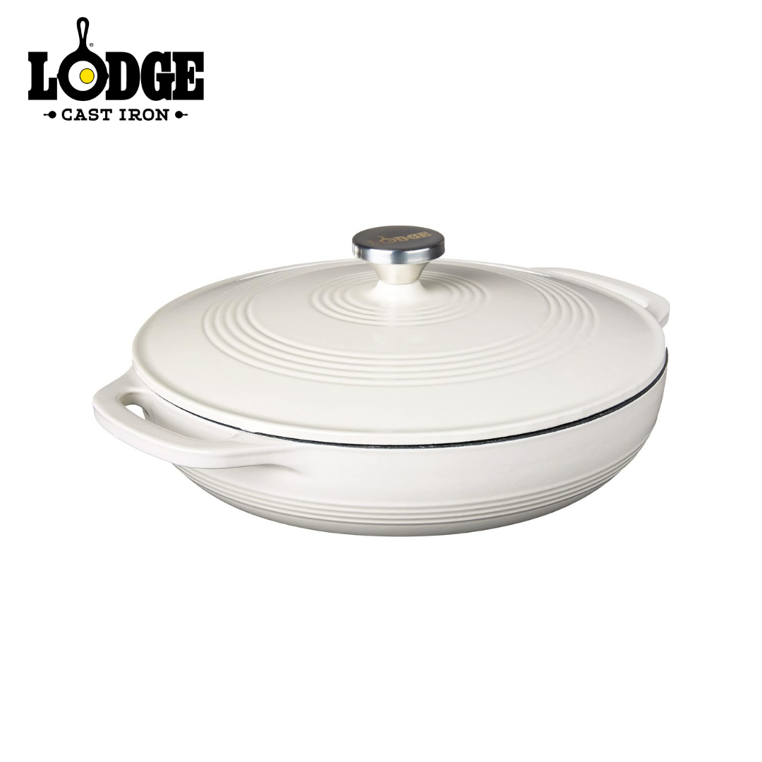 Lodge Enameled Cast Iron Covered Casserole Oyster White 3.6QT